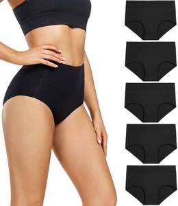 lot 3548 image: wirarpa Womens Postpartum Underwear High Waisted Ladies Cotton Panties Full Coverage Briefs 5 Pack Black X-Small