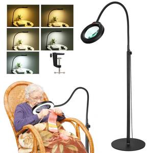 lot 3550 image: 5X Magnifying Glass with Light and Stand, Krstlv 24 Flexible Gooseneck Magnifying Floor Lamp, 3-in-1 LED 5 Color Modes Stepless Dimmable Lighted Magnifier Hands Free for Close Work, Hobby, Esthetican