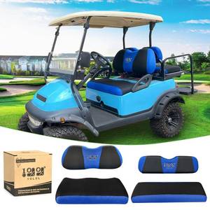 lot 3554 image: 10L0L Front Rear Golf Cart Seat Covers for Yamaha G29 Drive, Club Car Precedent and Club Car DS Model, Made w 3D Air Mesh Polyester Fabric Breathable Washable - Blue