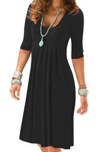 lot 3559 image: Womens Summer Black Casual Dresses 2024 Trendy Ladies Spring Cute Empire Waist Loose Flowy Swing A Line Funeral Work Vacation T Shirt Tunic Shift Dress Knee Length with Sleeves XL