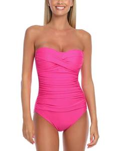 lot 3571 image: RELLECIGA Womens Neon Rose Tummy Control Swimwear Strapless One Piece Swimsuit for Women Ruched Padded Bathing Suits Size Large