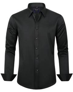lot 3428 image: J.VER Mens Dress Shirts Solid Long Sleeve Stretch Wrinkle-Free Formal Shirt Business Casual Button Down Shirts Black XL