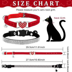 lot 3441 image: Weewooday 3 Pcs Rhinestone Cat Collar Heart Bling Breakaway Girl Cat Collar Soft Velvet Fancy Cat Collar with Heart Bling Cat Collar Adjustable Safety Kitten Collar with Bell for Kitty(Red, Black)