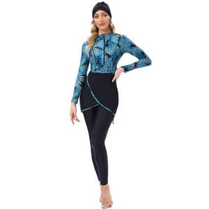 lot 3444 image: Burkini Swimsuits for Women Modest Muslim Swimsuit Islamic Swimwear Long Sleeve Burkinis Full Cover Hijab Muslim Swim Dress Tops Pants Swim Cap Wetsuit 3 Piece Bathing Suits Blue  Black Large