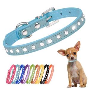 lot 3450 image: Puppy Collar with Bling Diamond, Pretty Crystal Sparkly Rhinestone Glitter Jewel Girls Cat Collars for XXS Xs Small Medium Pet Female Dogs Boys Kitten, Blue S