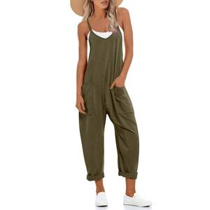 lot 3454 image: UNIANKIYA One Piece Jumpsuits for women V Neck Sleeveless Loose Fit overalls Spaghetti Strap Harem Long Pants with Pockets Small