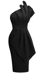 lot 3457 image: Memoriesea Womens Elegant One Shoulder Pleated Detail Bodycon Party Club Midi Dress Black XL