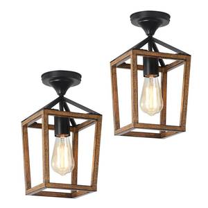 lot 3582 image: SEEBLEN Farmhouse Semi Flush Mount Ceiling Light Wood Grain Metal Industrial Ceiling Light Fixtures for Dining Room Hallway Entryway Porch Laundry 2 Pack