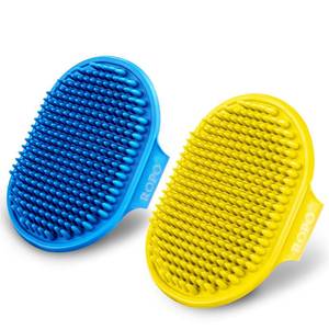lot 3586 image: ROPO Dog Grooming Brush, Pet Shampoo Bath Brush Soothing Massage Rubber Comb with Adjustable Ring Handle for Long Short Haired Dogs and Cats 2pcs