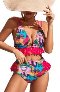 lot 3589 image: SPORLIKE Women High Waisted Swimsuit Ruffle Bikini Two Pieces Swimwear(Print #1,Medium)
