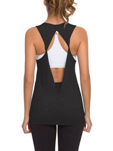 lot 3591 image: Laughido Open Back Workout Tank Tops WomenS Backless Yoga Athletic Twist Shirt (Black-01, Large)