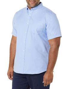 lot 3599 image: Amazon Essentials Mens Slim-Fit Short Sleeve Stretch Oxford Shirt with Pocket, Powder Blue, Large