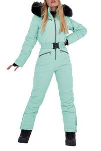 lot 3605 image: Aoysky Women Winter Onesies Ski Jumpsuit Outdoor Sports Snowsuit Fur Collar Coat Jumpsuit with Hoodies Ski Jackets and Pants Medium- Retail $159.99