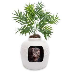 lot 1114 image: Good Pet Stuff, The Original Hidden Litter Box, Artificial Plants & Enclosed Cat Planter Litter Box, Vented & Odor Filter, Easy to Clean, White Birch