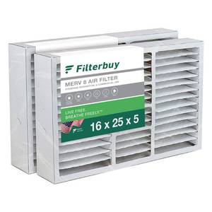 lot 1154 image: Filterbuy 16x25x5 Air Filter MERV 8 Dust Defense (2-Pack), Pleated HVAC AC Furnace Air Filters for Honeywell FC100A1029, Lennox X6670, Carrier, Bryant, & More (Actual Size 15.75 x 24.75 x 4.38)