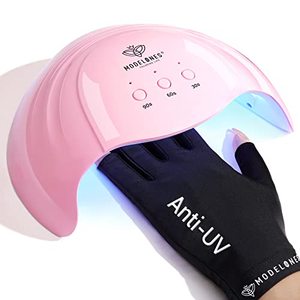 lot 1162 image: Modelones Gel Nail Lamp with UV Gloves, 48W Nail Dryer with 3 Timer Settings, Nail Lamps for Gel Polish, Professional UPF99 UV Protection Gloves for Nail Art Manicure