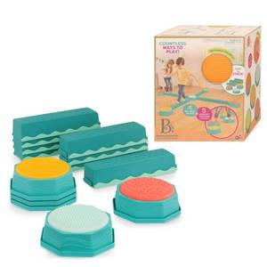 lot 1195 image: B. toys �� Balance Beam for Kids �� Interlocking Balancing Beams �� 5 Sensory Pads & 8 Beams �� Active Play for Toddlers, Kids �� 3 Years  �� Balance & Build Set