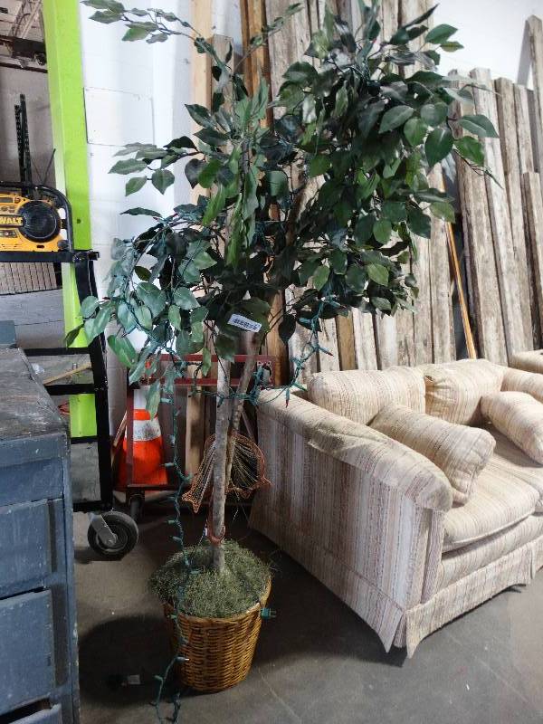lot 101 image: Faux Ficus Tree in basket wlights.
