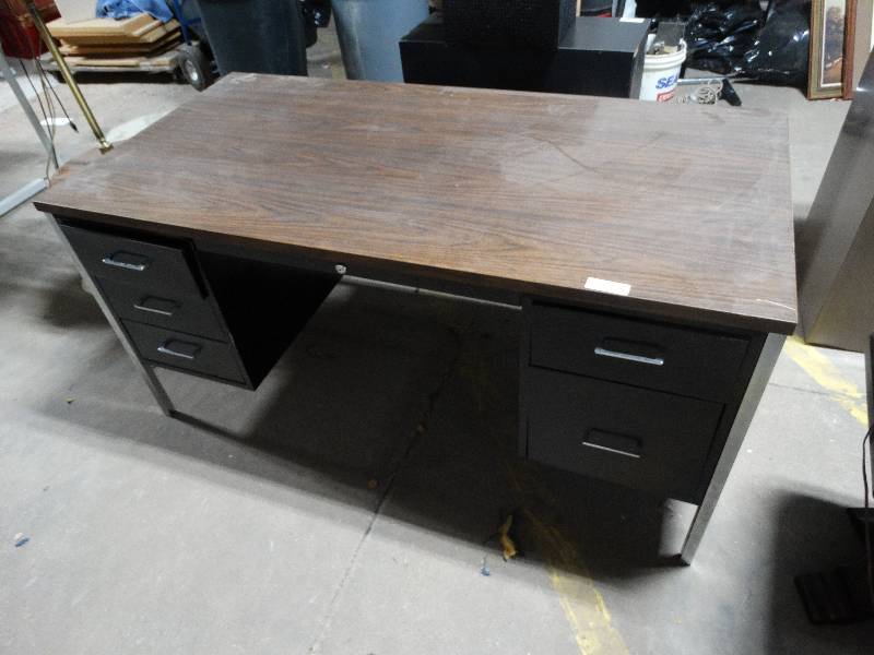 Metal Office Desk W Laminate Top 6 Drawers Wichita High End