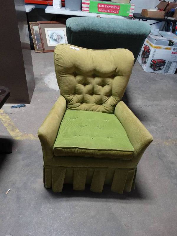 lot 114 image: Vintage Green Corduroy Arm Chair.