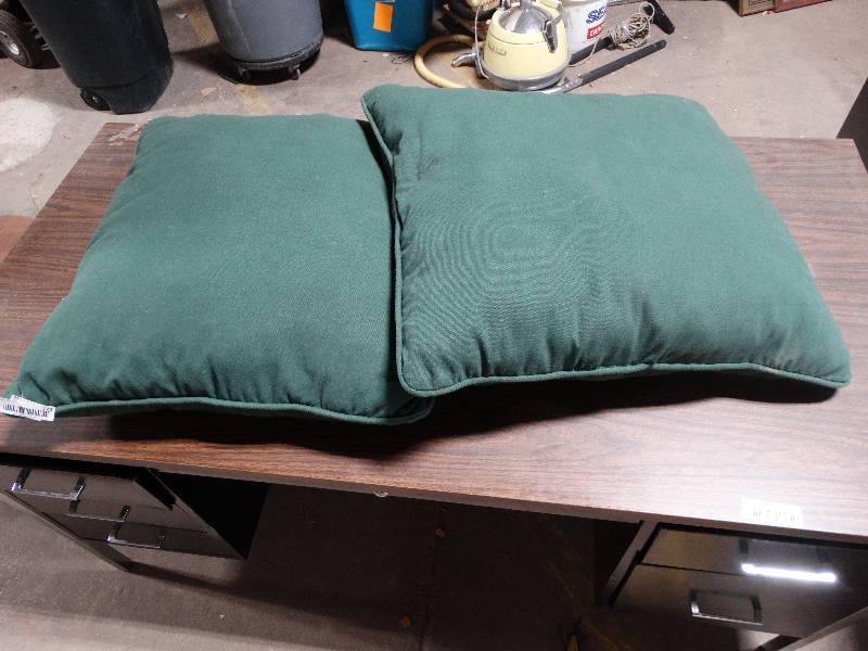 lot 122 image: Pair - Large Green Lounge Pillows & 1 Green Throw Pillow.