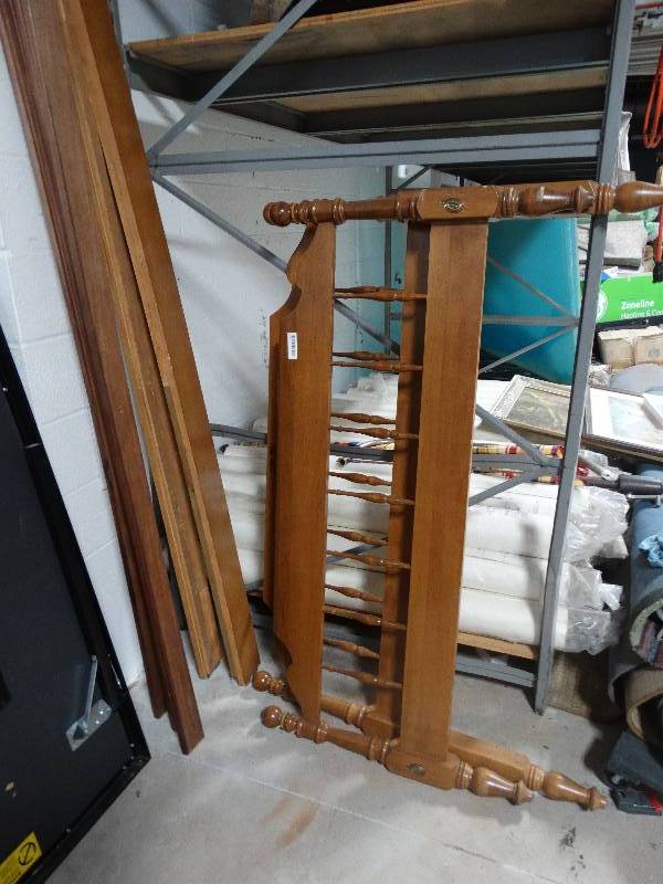 lot 128 image: Ethan Allen Full Size Maple & Birch Headboard, Footboard, Rails, & Slats.