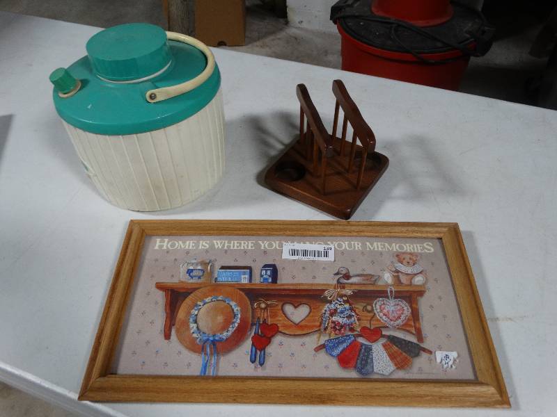lot 139 image: Framed Print, Water Jug, Napkin Holder.