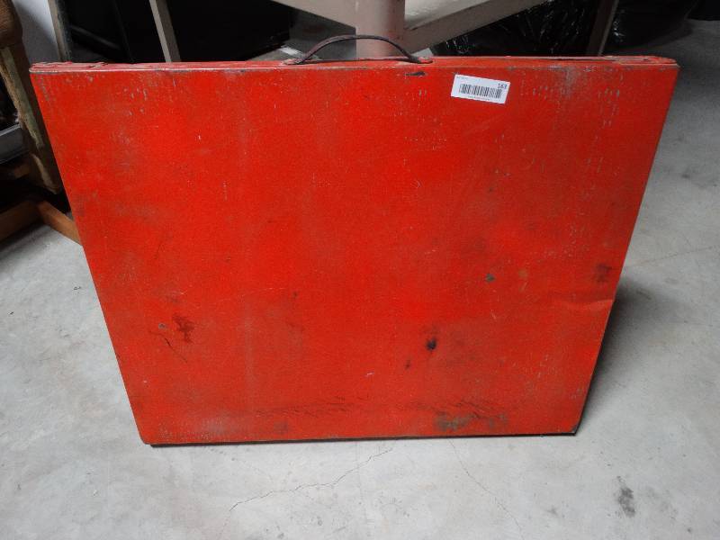 lot 163 image: Vintage Red Metal Folding Table.