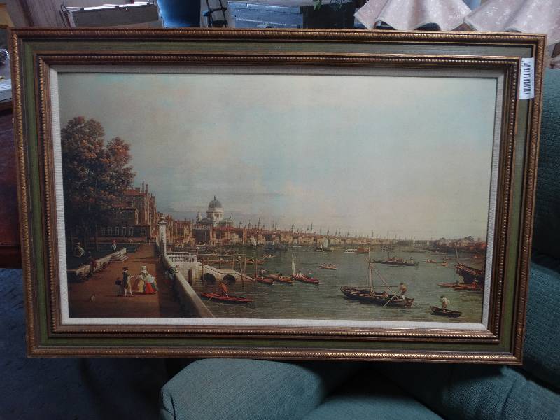 lot 211 image: Vintage Sea Port Print in Wood Frame.