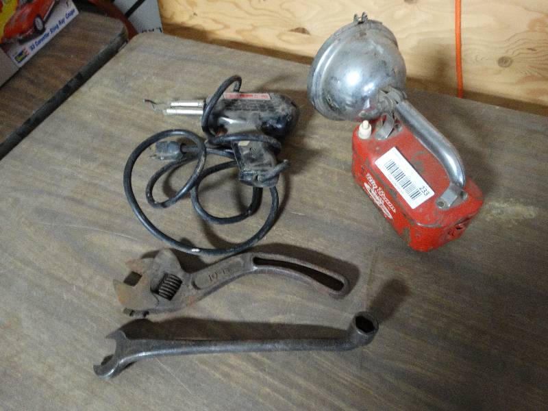 lot 233 image: Vintage Big Beam Flashlight, Hand Tools, Weller Soldering Gun.