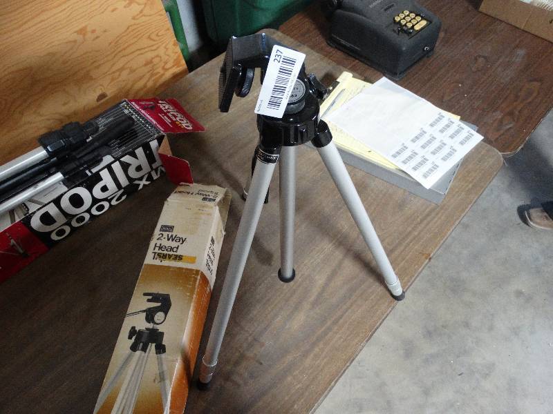 lot 237 image: Vintage Sears 2-Way Head Tripod.