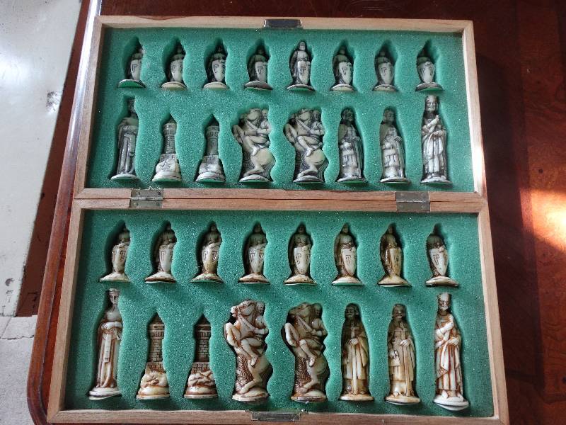 lot 256 image: Chess Set in Box that Doubles as Chess Board.