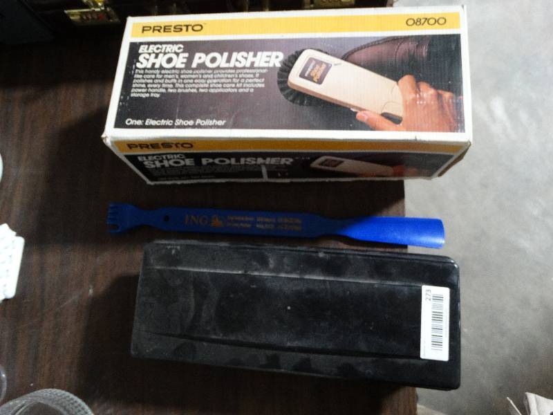 lot 273 image: Cassettes in Case, Back ScratcherShoe Horn, Electric Shoe Polisher.