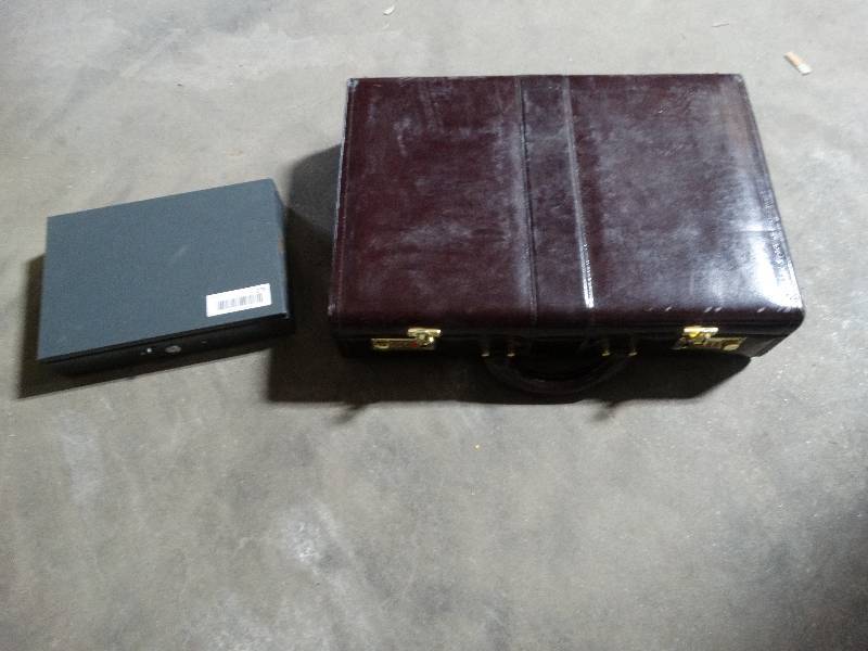 lot 275 image: Leather Brief Case & Metal Lock BoxCash Box.