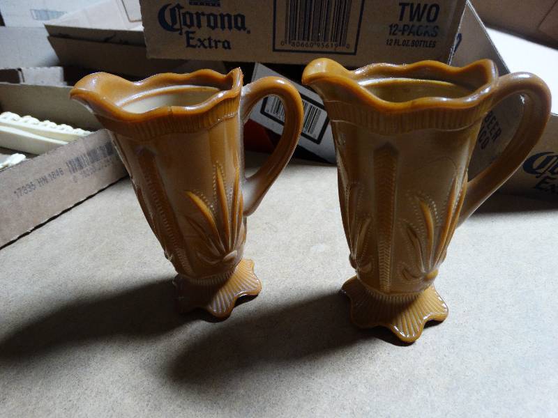 lot 302 image: 2 Vintage Slag Glass Mini Pitchers.