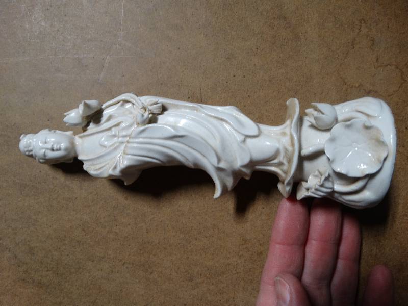 lot 309 image: Vintage White Ceramic Chinese Woman wFlower - 8 tall.