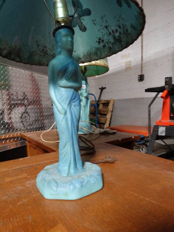 lot 315 image: Vintage Van Briggle Goddess Lamp wOriginal Butterfly Shade.