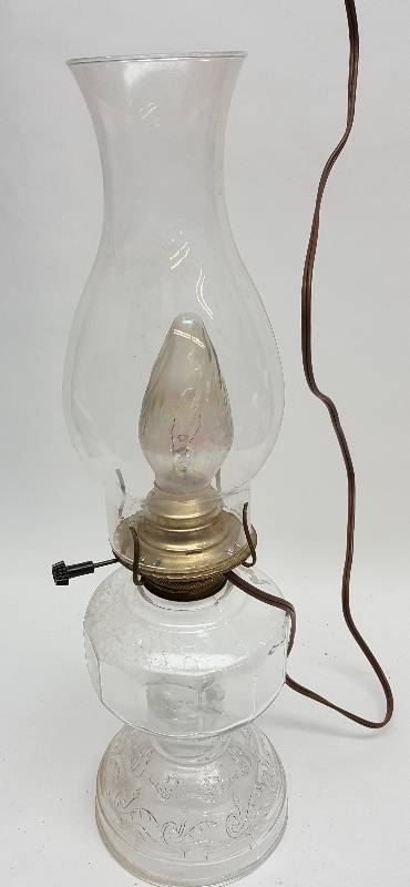 lot 5390 image: Converted to electric light glass hurricane oil lamp lantern