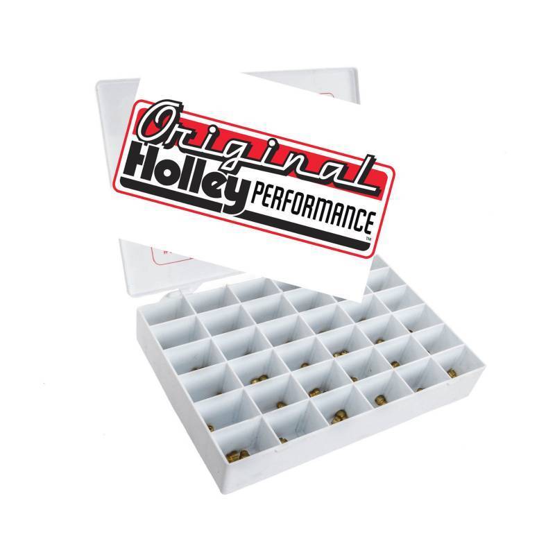 lot 6168 image: New sealed box of 144 individual Holley Carburetor CLOSE LIMIT metering Jets 89-100 double pumpers.