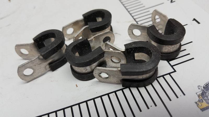 lot 5748 image: Package of 6 new Adel line clamps with rubber insulator and made for 18 and 516 OD line and with a 316 mounting hole in the tabs