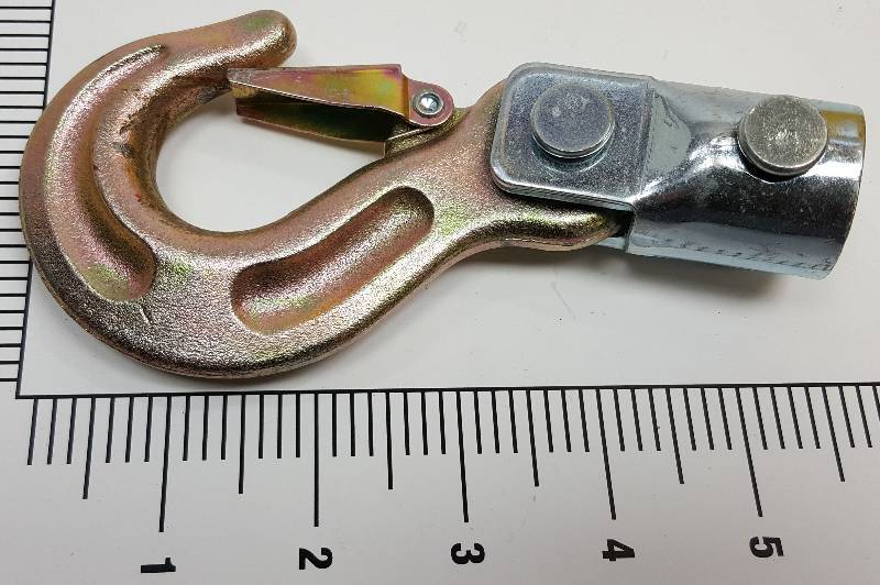 lot 5373 image: Like new if not new J Hook for chain hoist or cherry picker with safety spring clip.  Pretty heavy duty hook