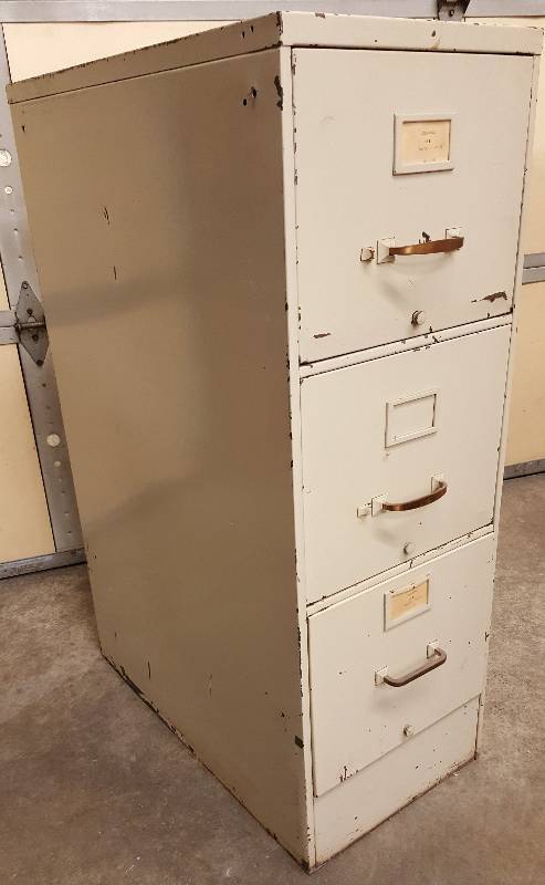 lot 5339 image: Standard 3 drawer all steel document filing cabinet measures 15 wide X 27-12 deep and 42 tall.