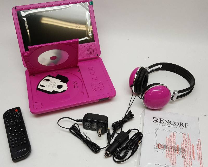 lot 5276 image: If its not new, it sure looks like it.  9 portable DVD player with the 115V and 12 volt power supply connections, remote, head phones