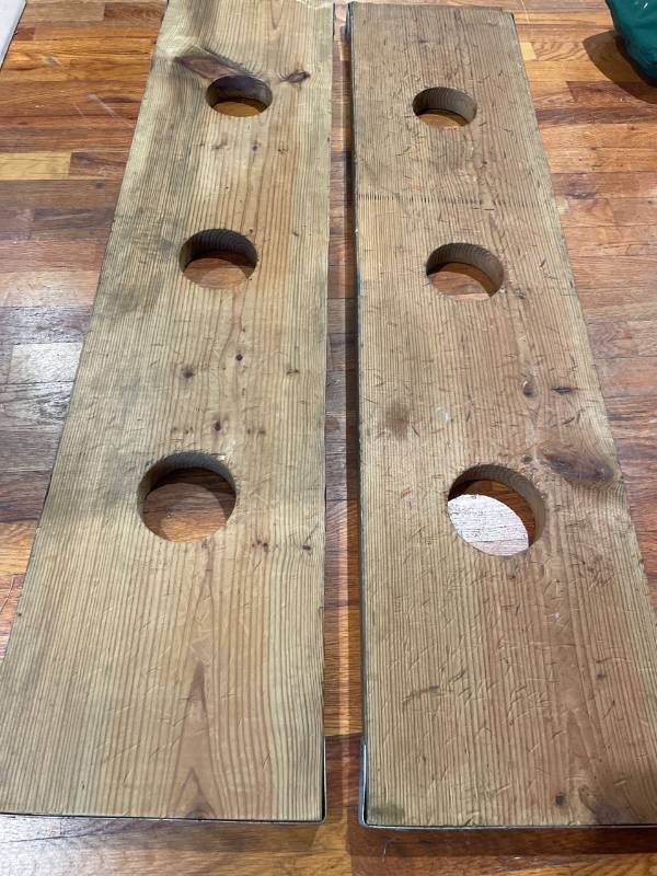 lot 39223 image: Wooden Boards (Set of 2) 48x 11x1.75 Solid Wood for Outdoor Washer Game