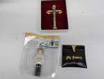 Metal cross(gold plated), priest topper, my rosary pouch and pin