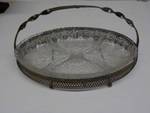 Antique metal basket with clear glass tray