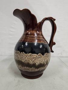 lot 2001 image: Royal Haeger Brown Pitcher, Drip Shiny Glaze, 10 Inches Tall. Brown Mix of Colors