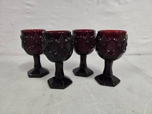 lot 2007 image: Vintage Avon Red Ruby Capy Cod 1876 Collection Goblets set of 4