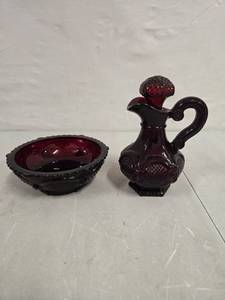 lot 2011 image: Vintage Avon Ruby Red Cape Cod 1876 Collection Cruet and bowl