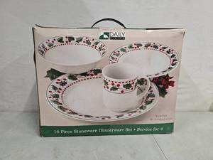 lot 2015 image: Daily Dining Winter Wonderland 16 Piece Stoneware dinnerware set